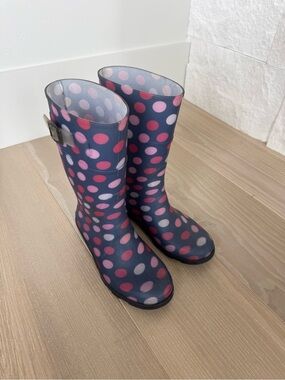Kamik Navy Rain Boots with Pink & White Polka Dots